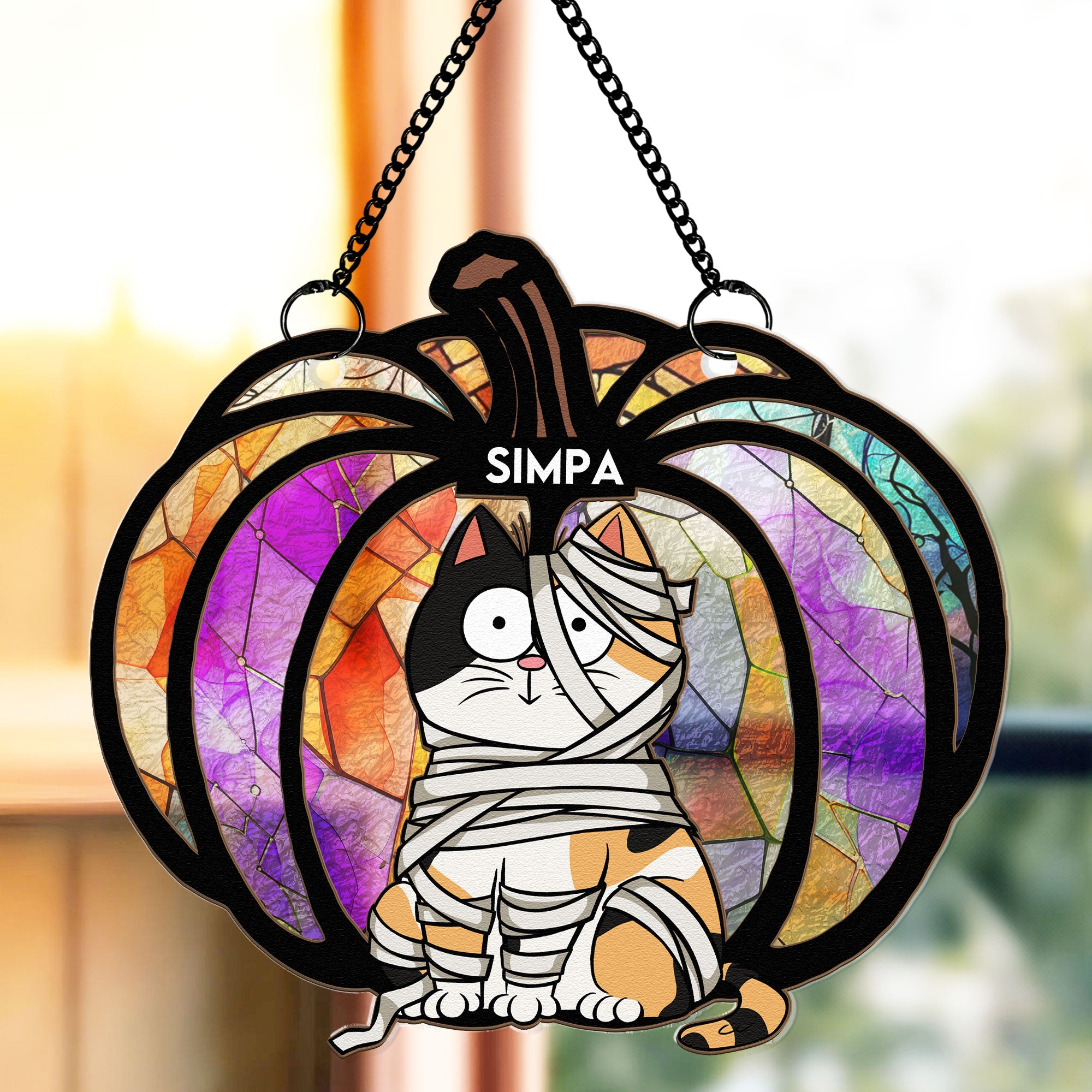 Halloween Time With My Pet - Personalized Window Hanging Suncatcher Ornament