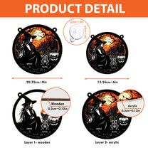 Halloween Witch And Cats Skeleton - Personalized Window Hanging Suncatcher Ornament