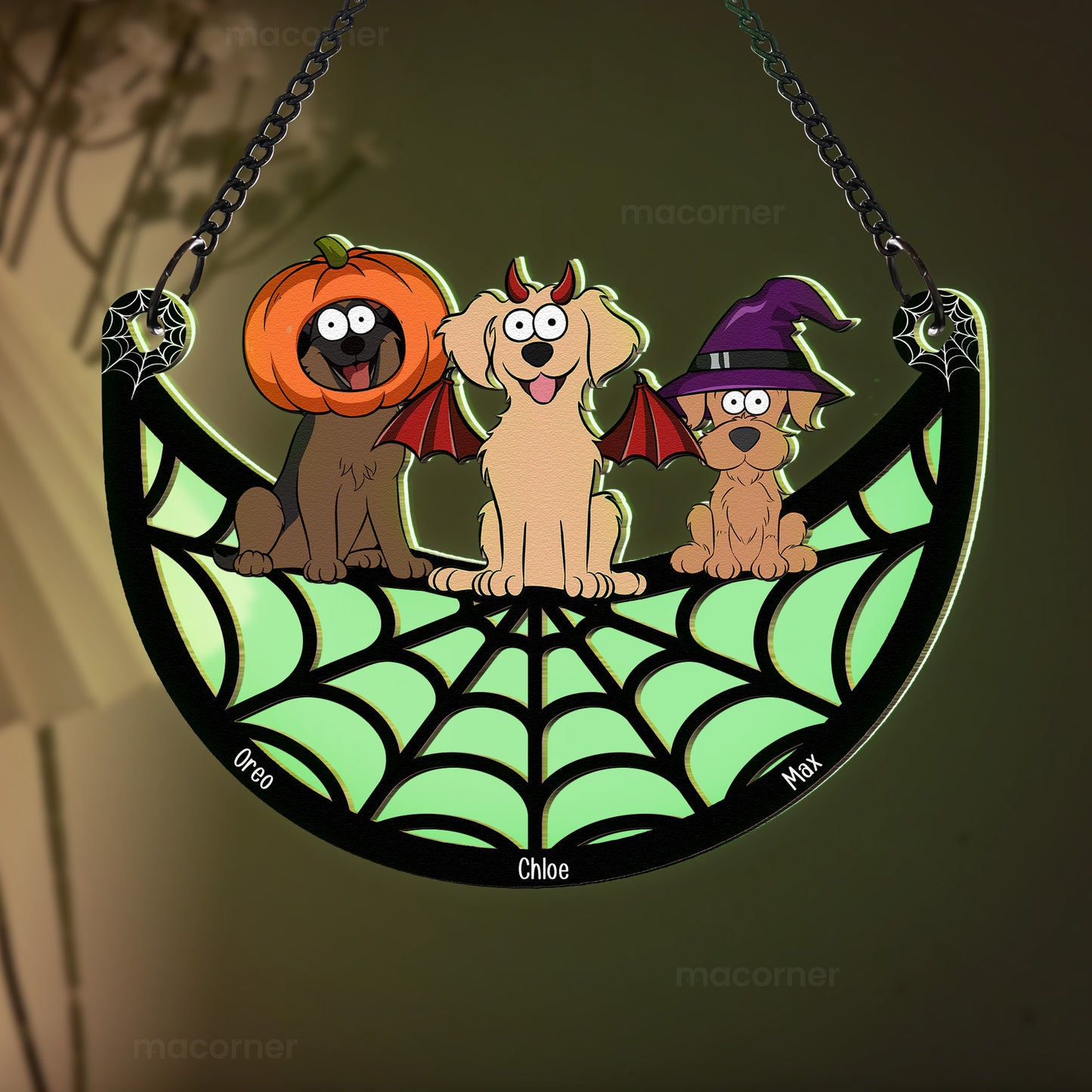 Halloween With Dogs Cats Babies - Personalized Window Hanging Luminous Ornament