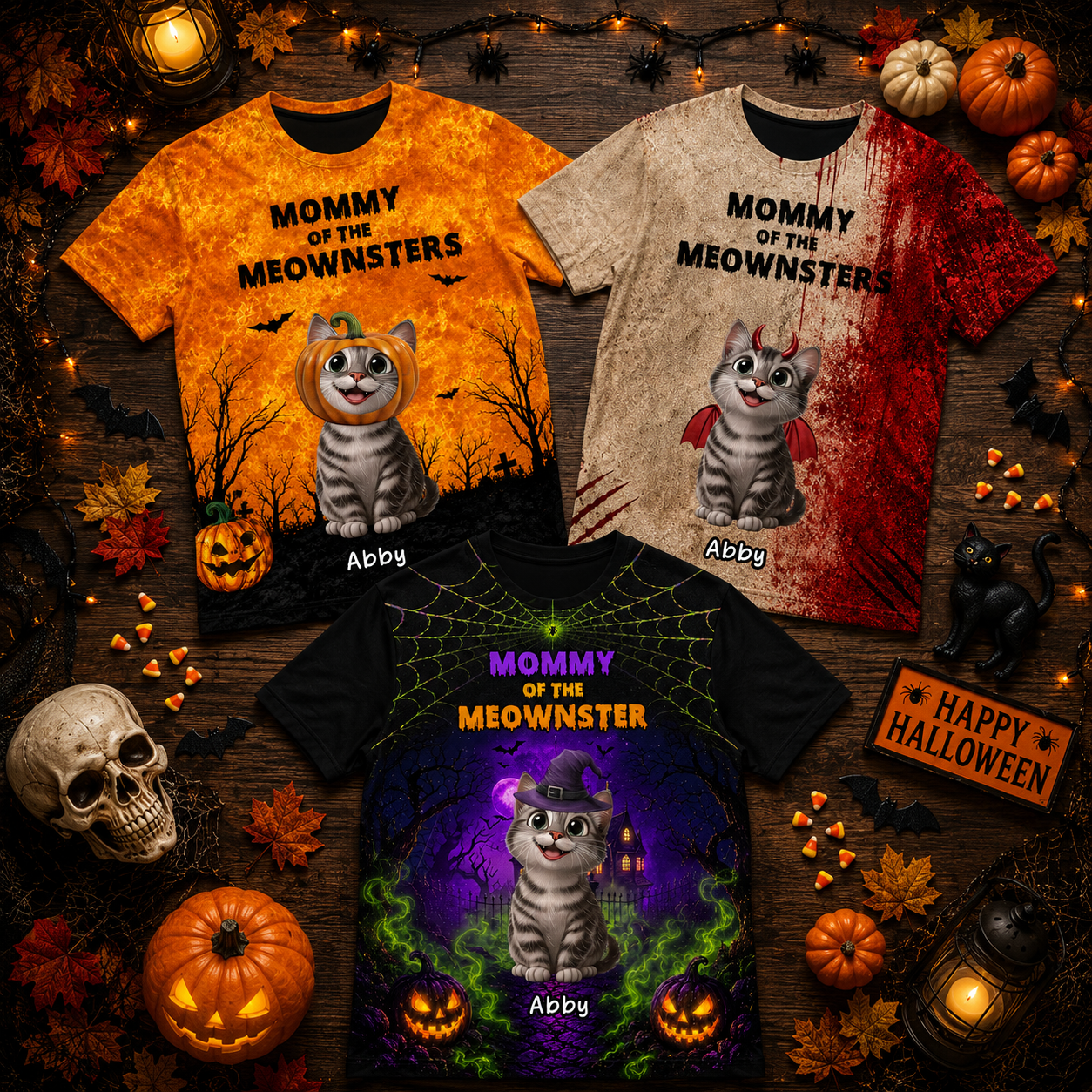 Halloween-Gift-For-Cat-Lovers-Mommy-Daddy-Of-The-Meownsters-Personalized-Shirt1