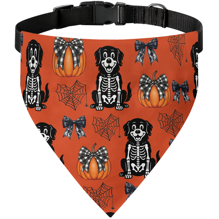 Halloween-Pet-Pumpkins-Spiderwebs-Coquette-Bows-Pattern-Personalized-Bandana-Collar-4