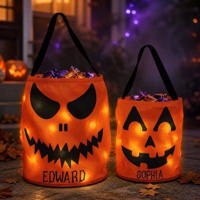 Halloween Candy Bag For Kids Scary Pumpkin Face - Personalized Halloween Basket
