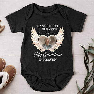 Hand Picked For Earth By My Loved One In Heaven - Personalized Photo Baby Bodysuit