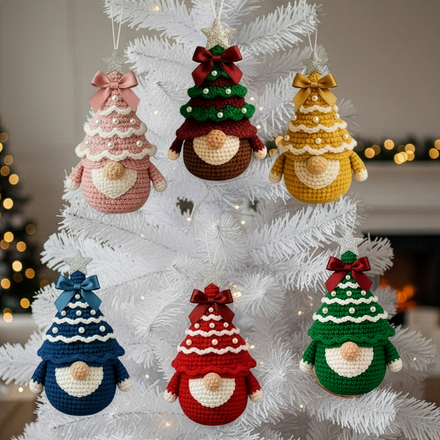Handmade Christmas Gnome Set - Personalized Crochet Ornament