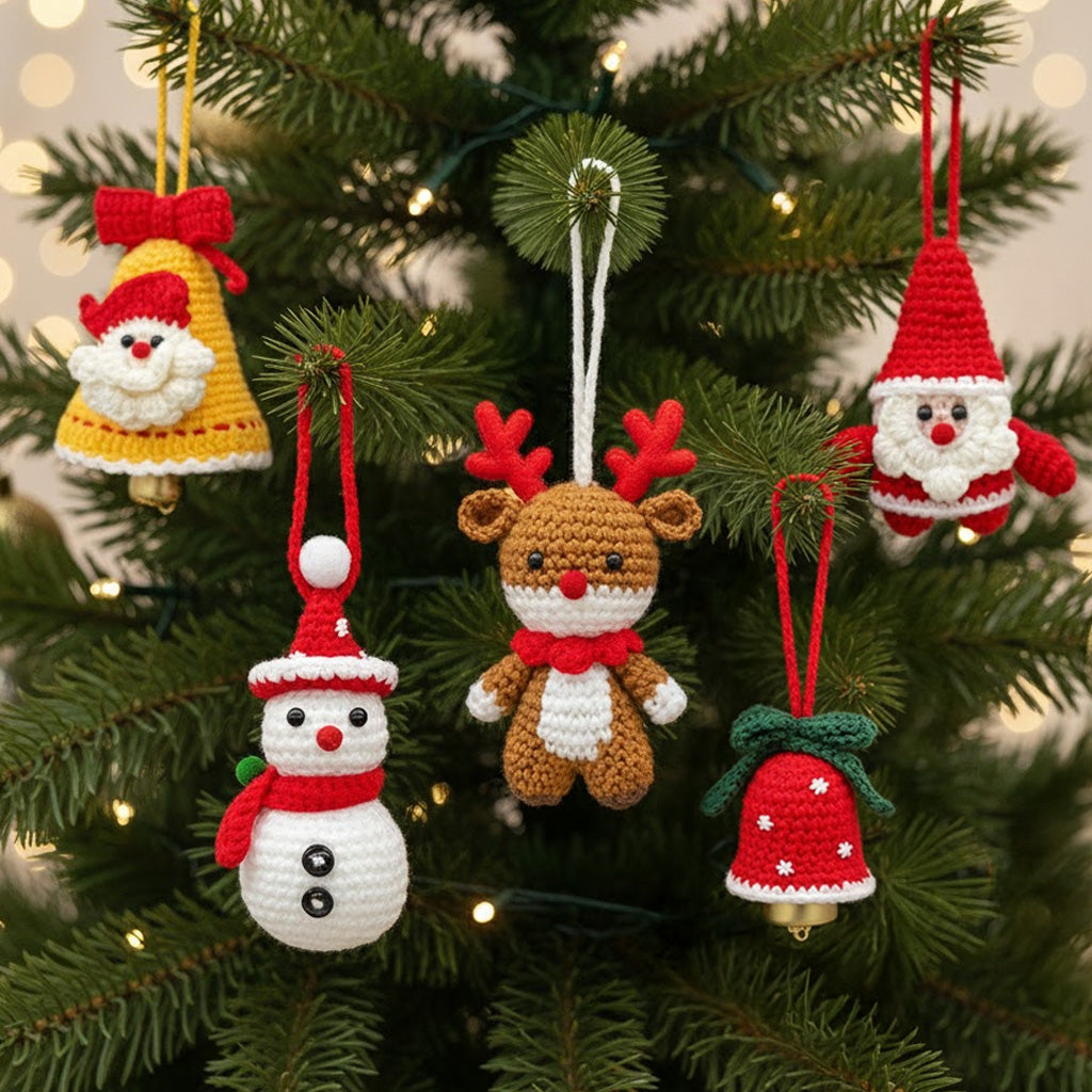 Handmade Cute Santa Claus Reindeer Snowman Christmas Bell - Personalized Crochet Ornament