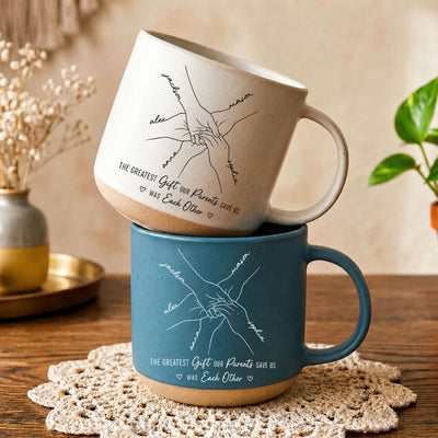 Hands Print Line Art Custom Name Gift For Sibling - Personalized Mug