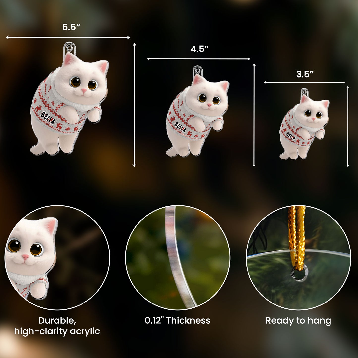 Hanging Cat - New Version - Personalized Acrylic Ornament