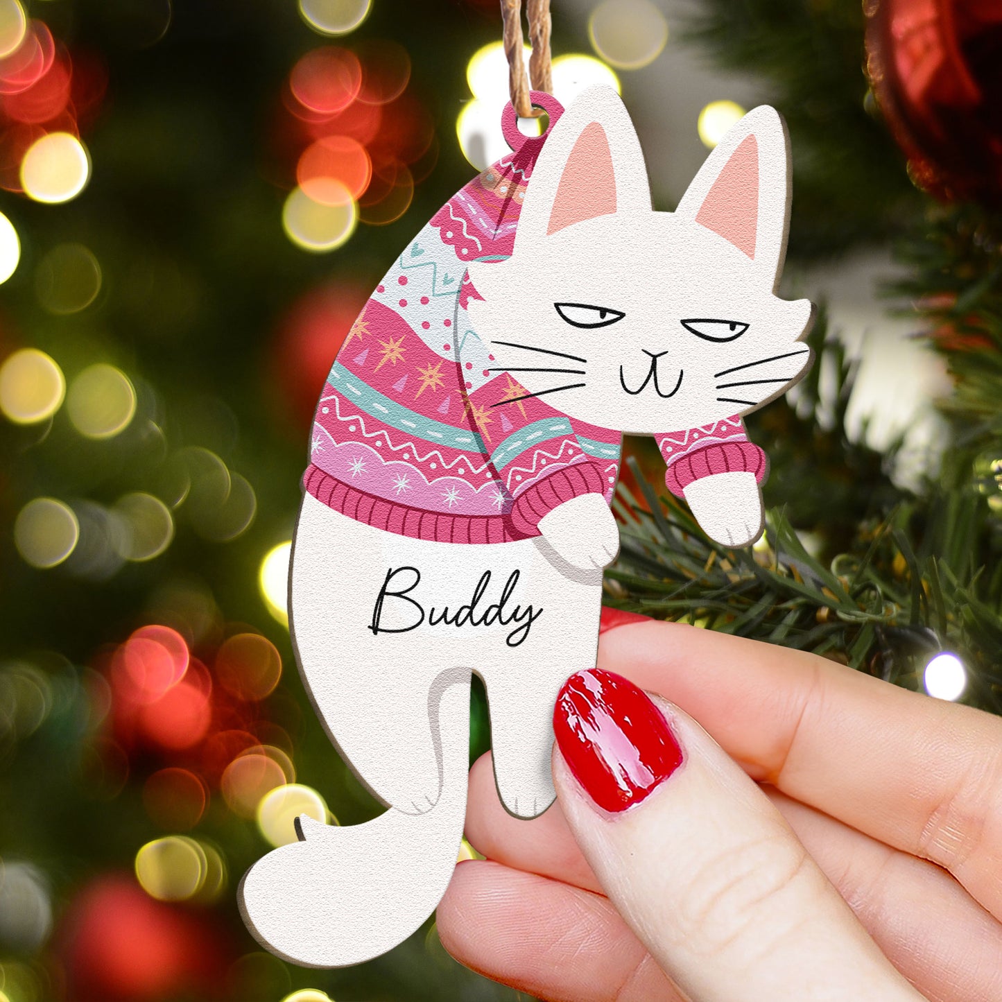 Hanging Cats - Personalized Wooden Ornament