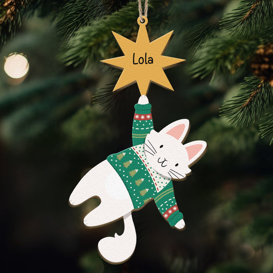 Hanging Funny Cats Christmas Time - Personalized Wooden Ornament