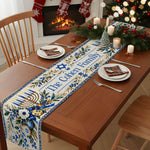 Hanukkah Table Runner, Blue Gold Menorah Linen Dining Decor, Jewish Holiday Table Centerpiece - Personalized Table Runner