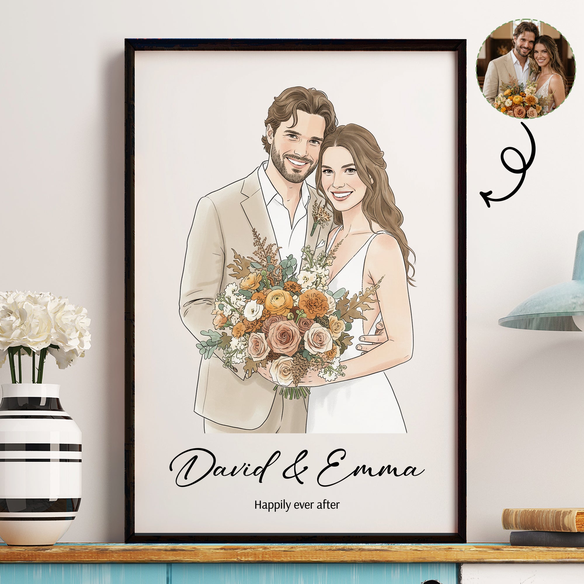 Happily-Ever-After-Wedding-Anniversary-Gift-For-Her-Him-Watercolor-Art-Personalized-Poster-1