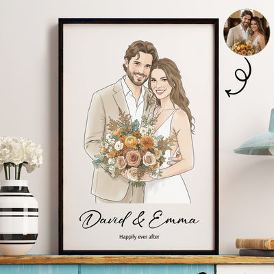 Happily Ever After Wedding Anniversary Gift For Her, Him Watercolor Art - Personalized Poster
