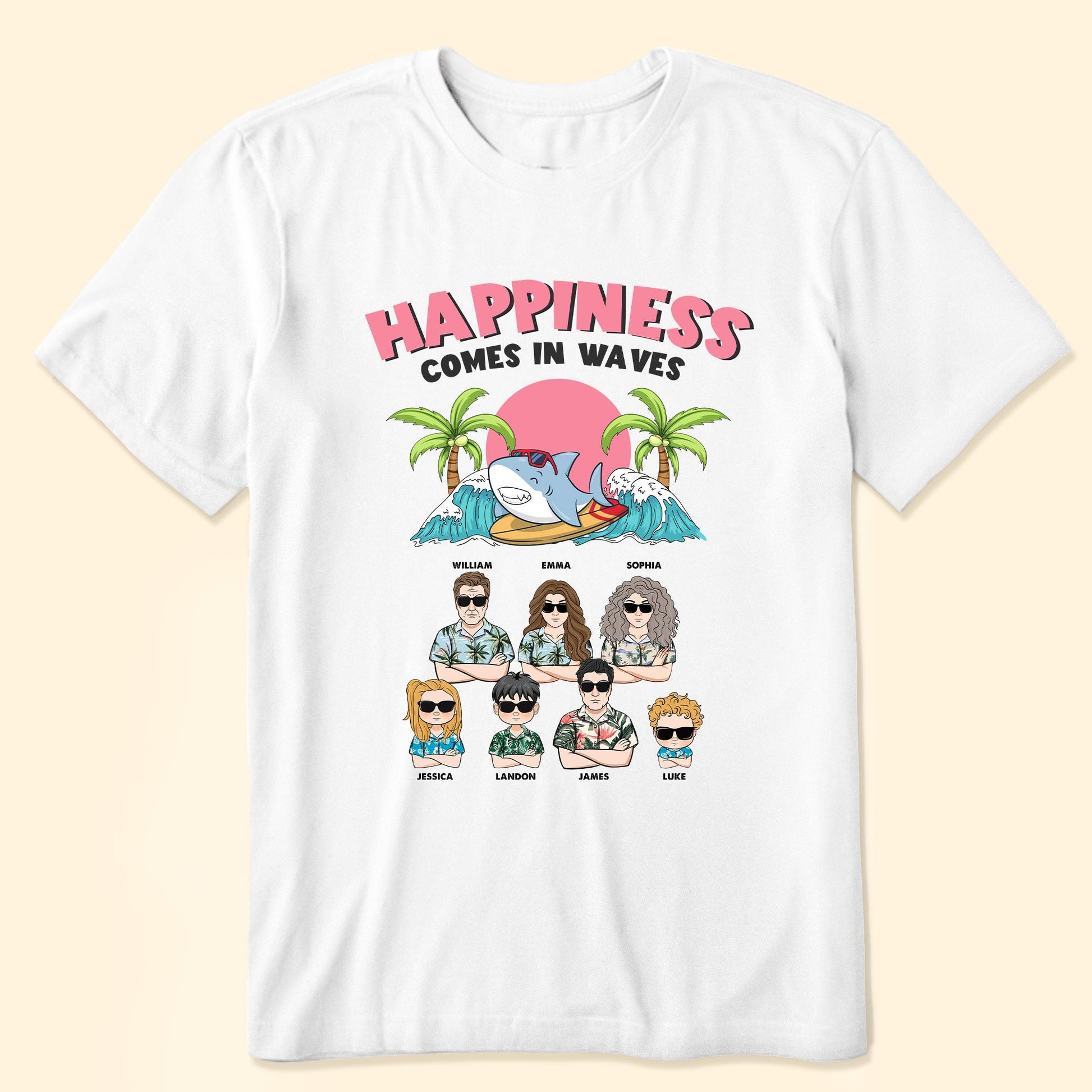 Happiness Comes In Waves For Family Vacation - Personalized Shirt