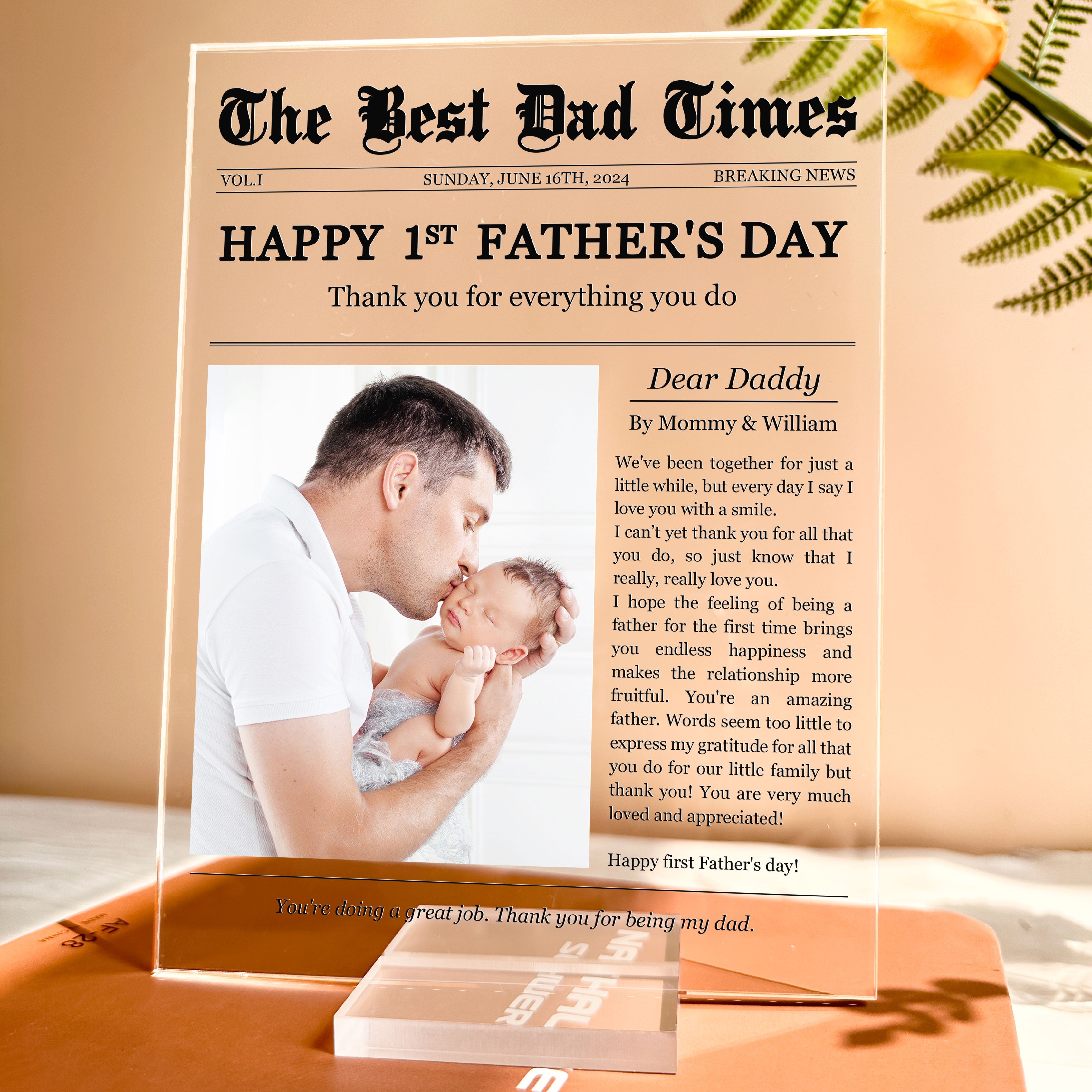 Happy 1st Father's Day Thank You For Everything - Personalized Acrylic Photo Plaque