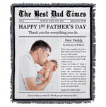 Happy 1st Father's Day Thank You For Everything - Personalized Photo Woven Blanket
