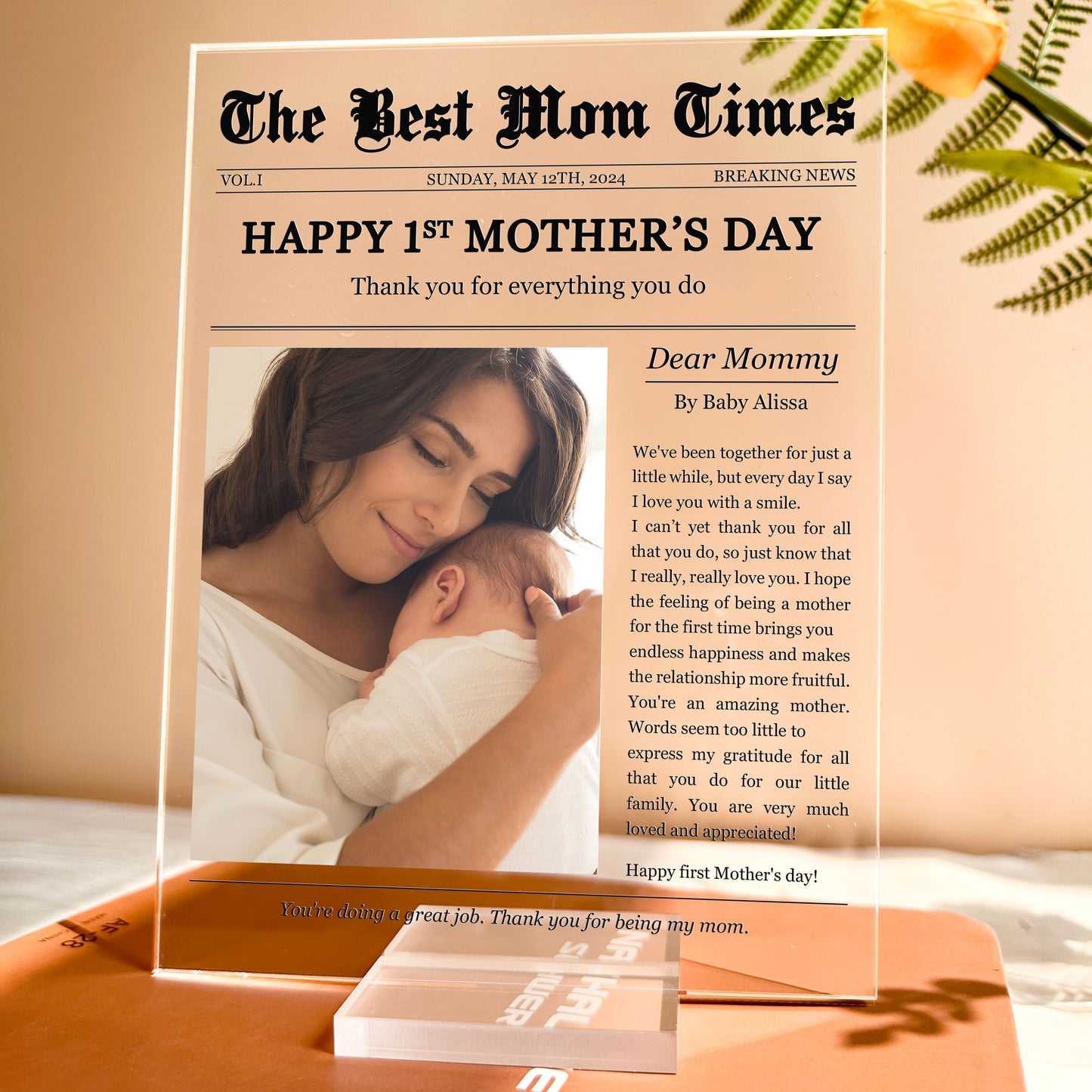 Happy 1st Mother's Day Thank You For Everything - Personalized Acrylic Photo Plaque