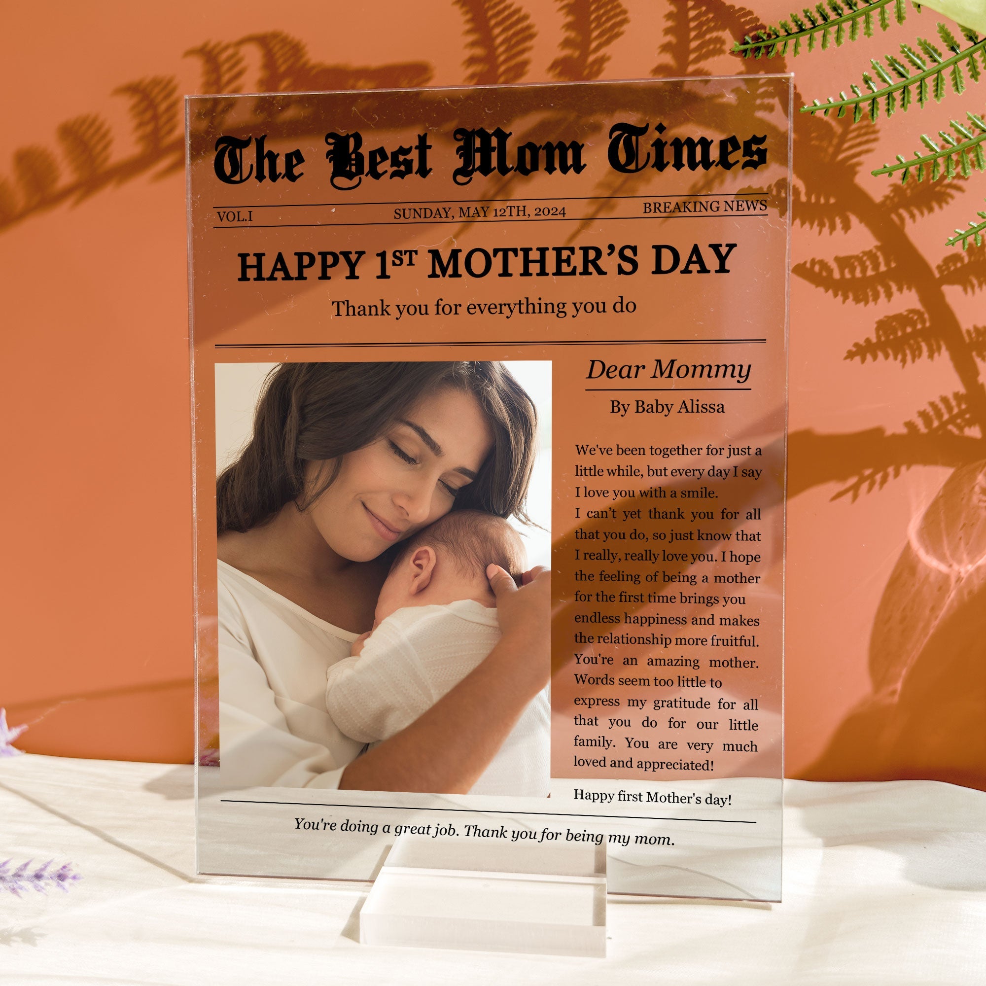 Happy 1st Mother's Day Thank You For Everything - Personalized Acrylic Photo Plaque