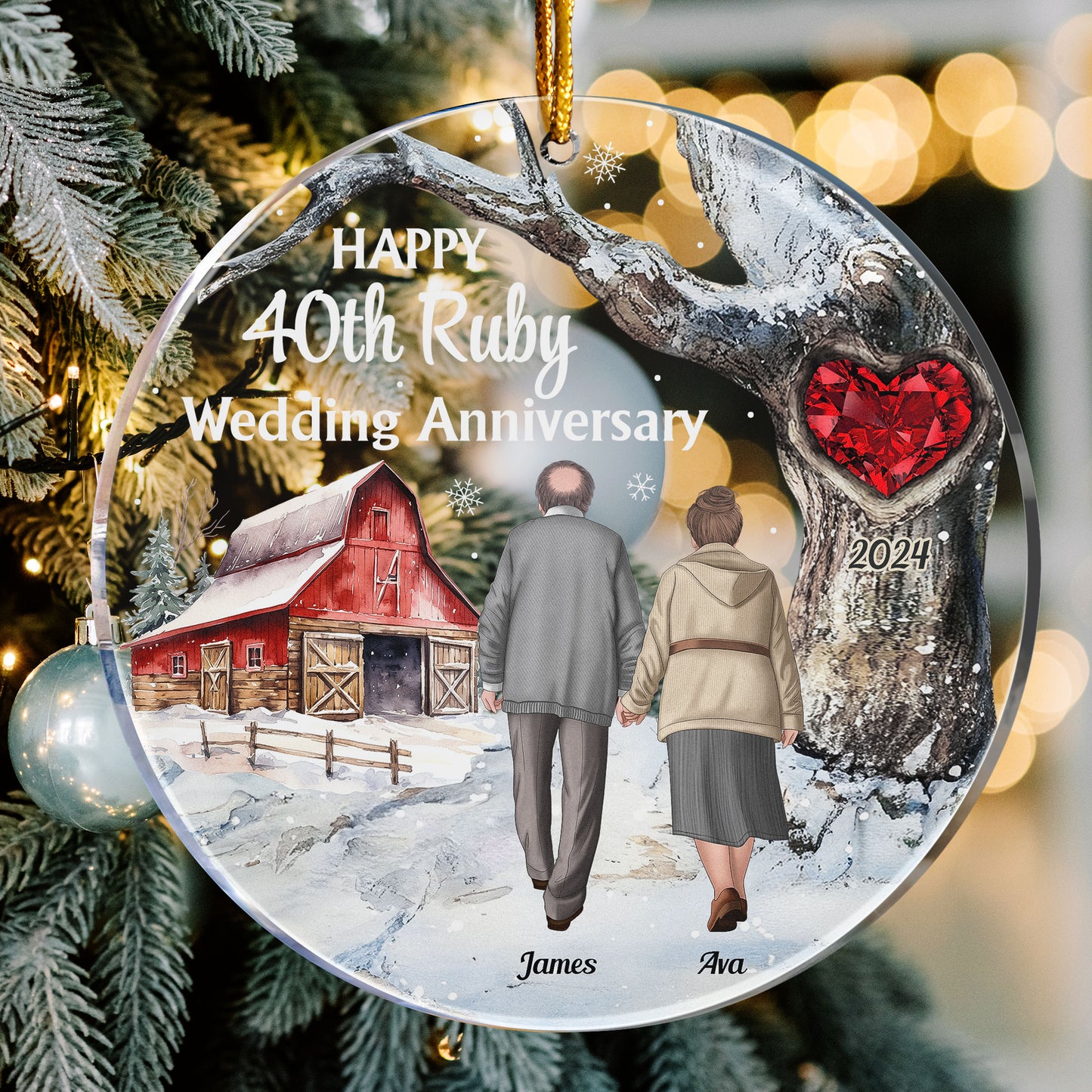 Happy 40th Ruby Wedding Anniversary - Personalized Acrylic Ornament