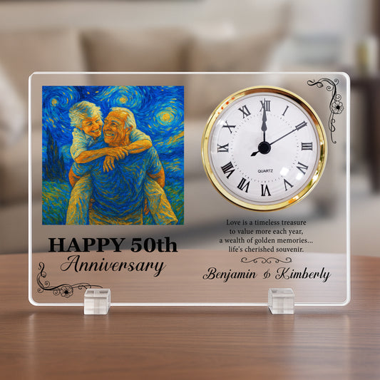 Happy Anniversary Love Is A Timeless Treasure Van Gogh Art - Personalized Acrylic Photo Desk Clock