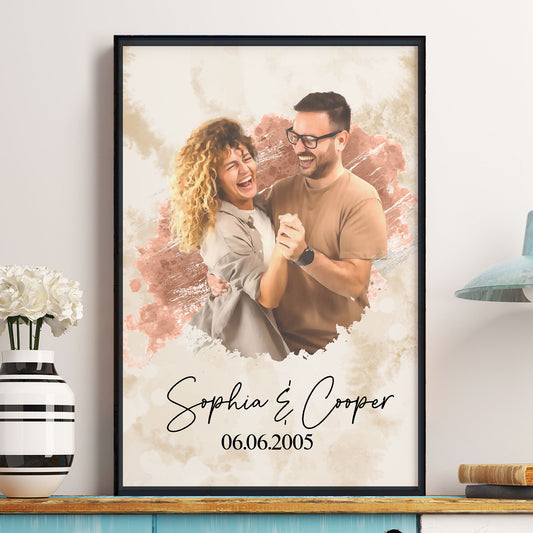 Happy Anniversary Watercolor Style - Personalized Photo Poster