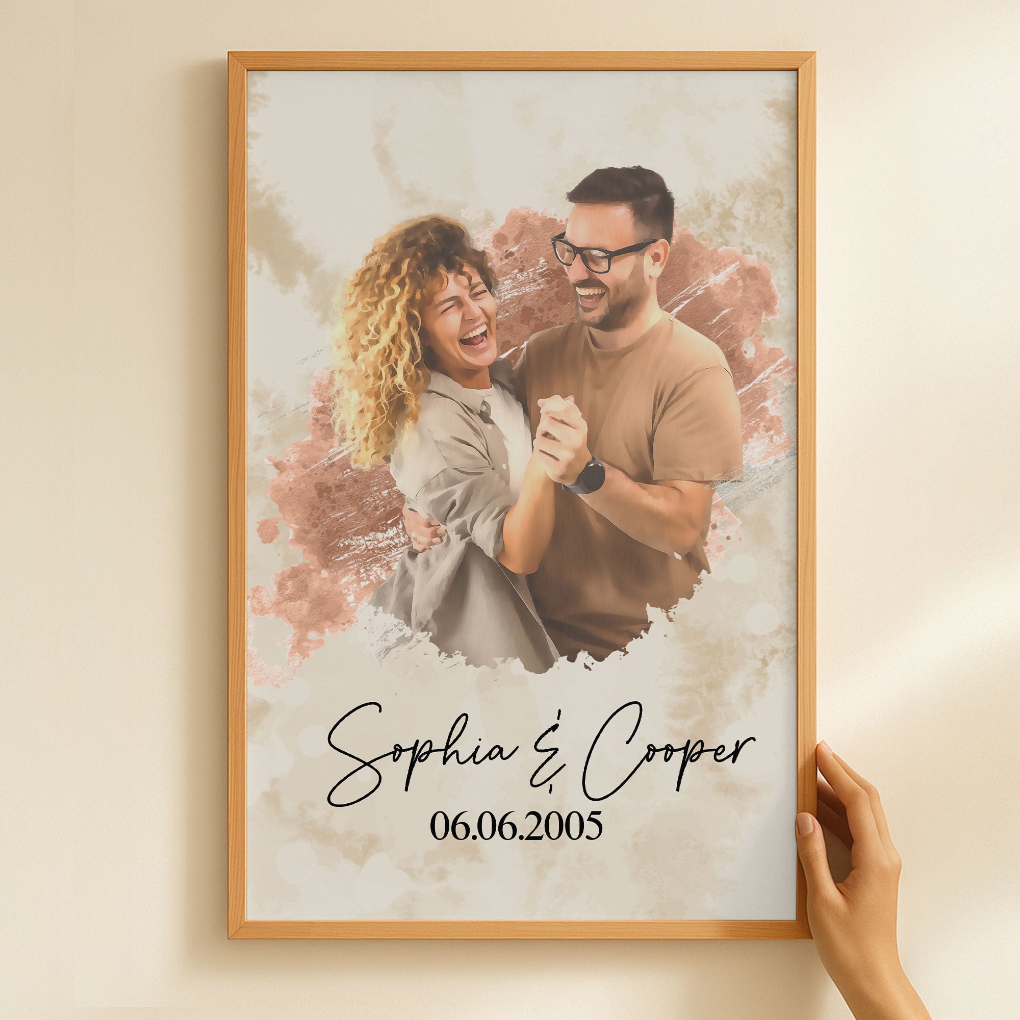 Happy Anniversary Watercolor Style - Personalized Photo Poster