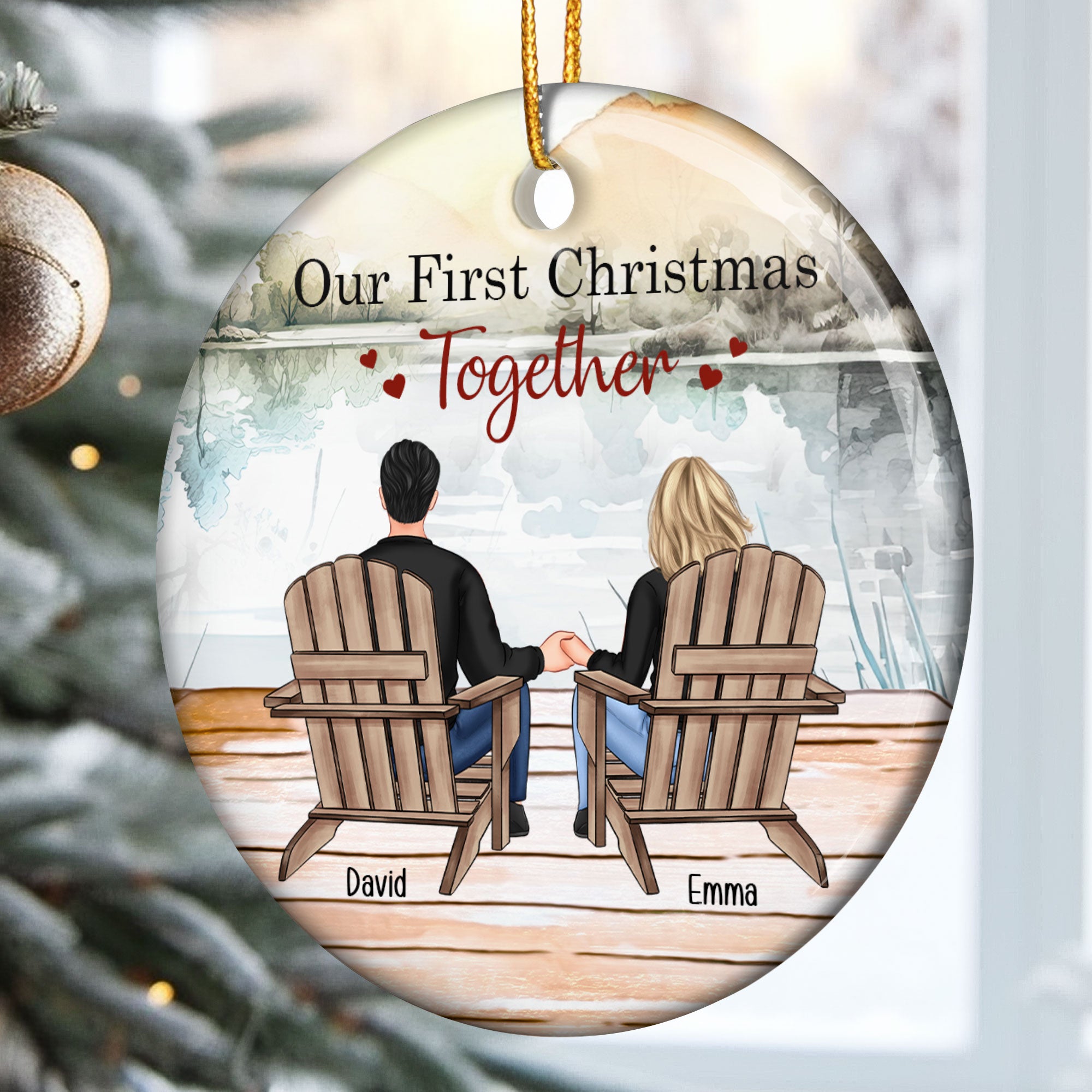 Happy Couple Our First Christmas Together - Personalized Ceramic Ornament