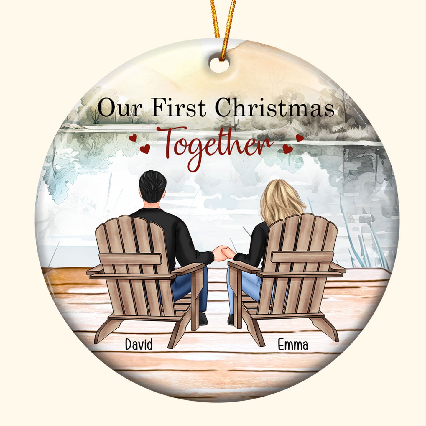 Happy Couple Our First Christmas Together - Personalized Ceramic Ornament