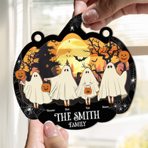 Happy Ghost Family Halloween - Personalized Window Hanging Suncatcher Ornament