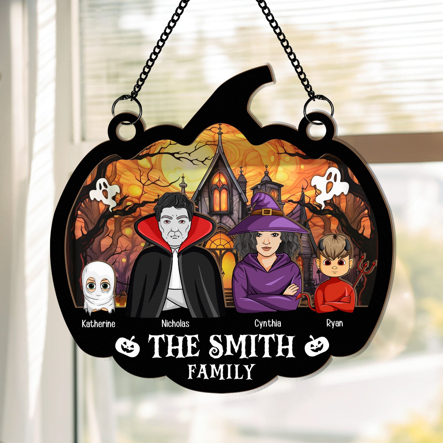 Happy Halloween Family - Personalized Window Hanging Suncatcher Ornament