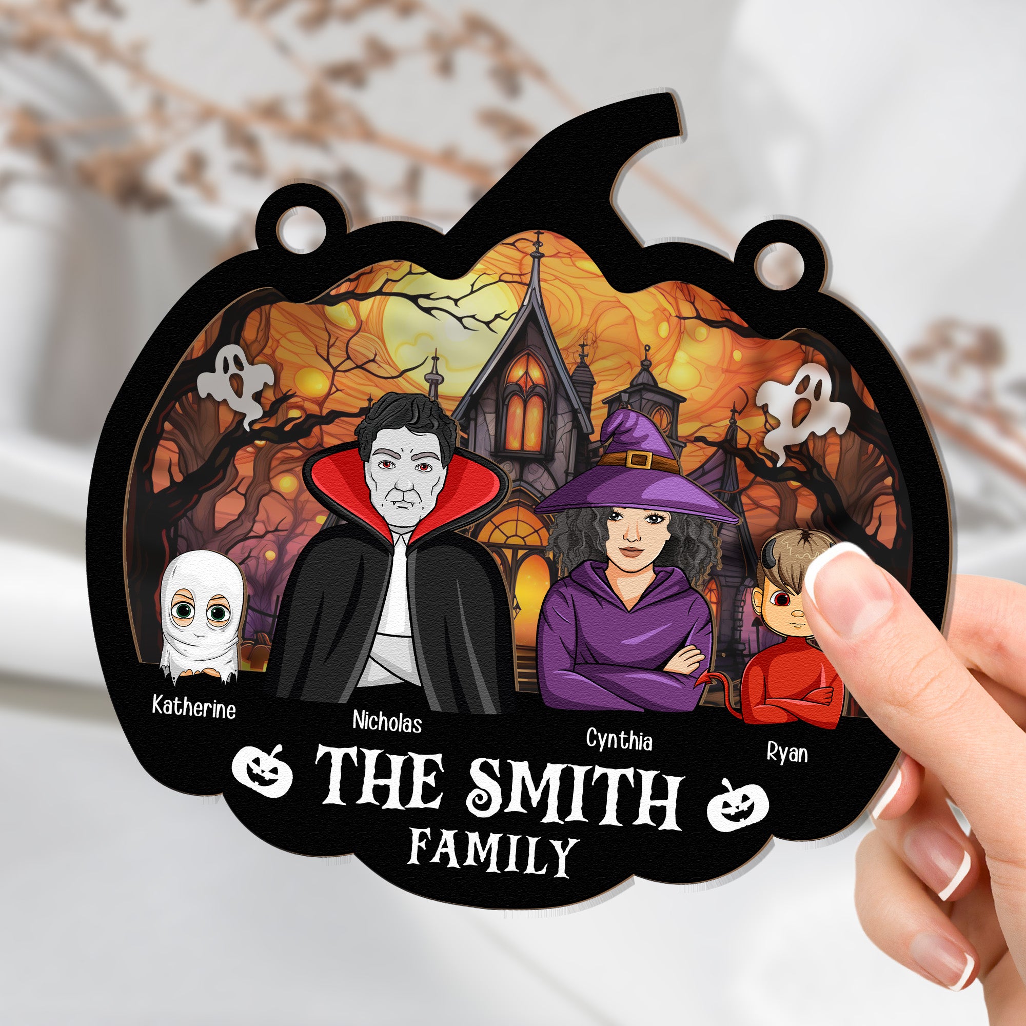 Happy Halloween Family - Personalized Window Hanging Suncatcher Ornament