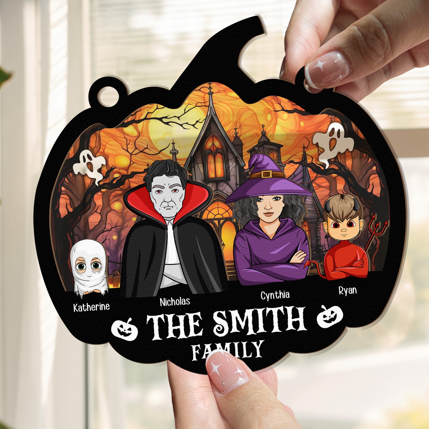 Happy Halloween Family - Personalized Window Hanging Suncatcher Ornament