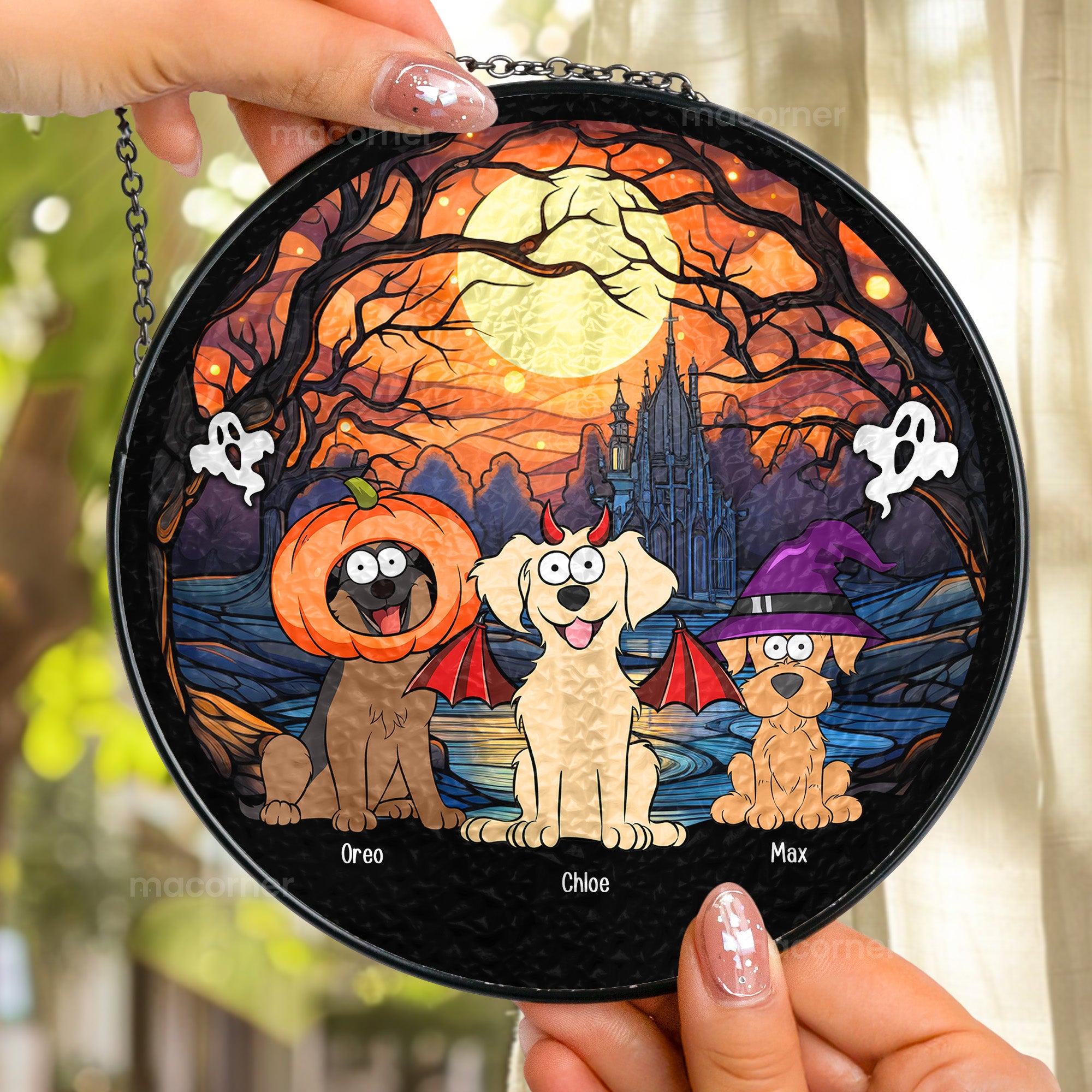 Happy Halloween Fur Babies - Personalized Stained Glass Window Hanging Suncatcher