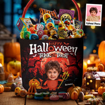 Happy Halloween Trick Or Treat - Personalized Photo Halloween Spooky Basket