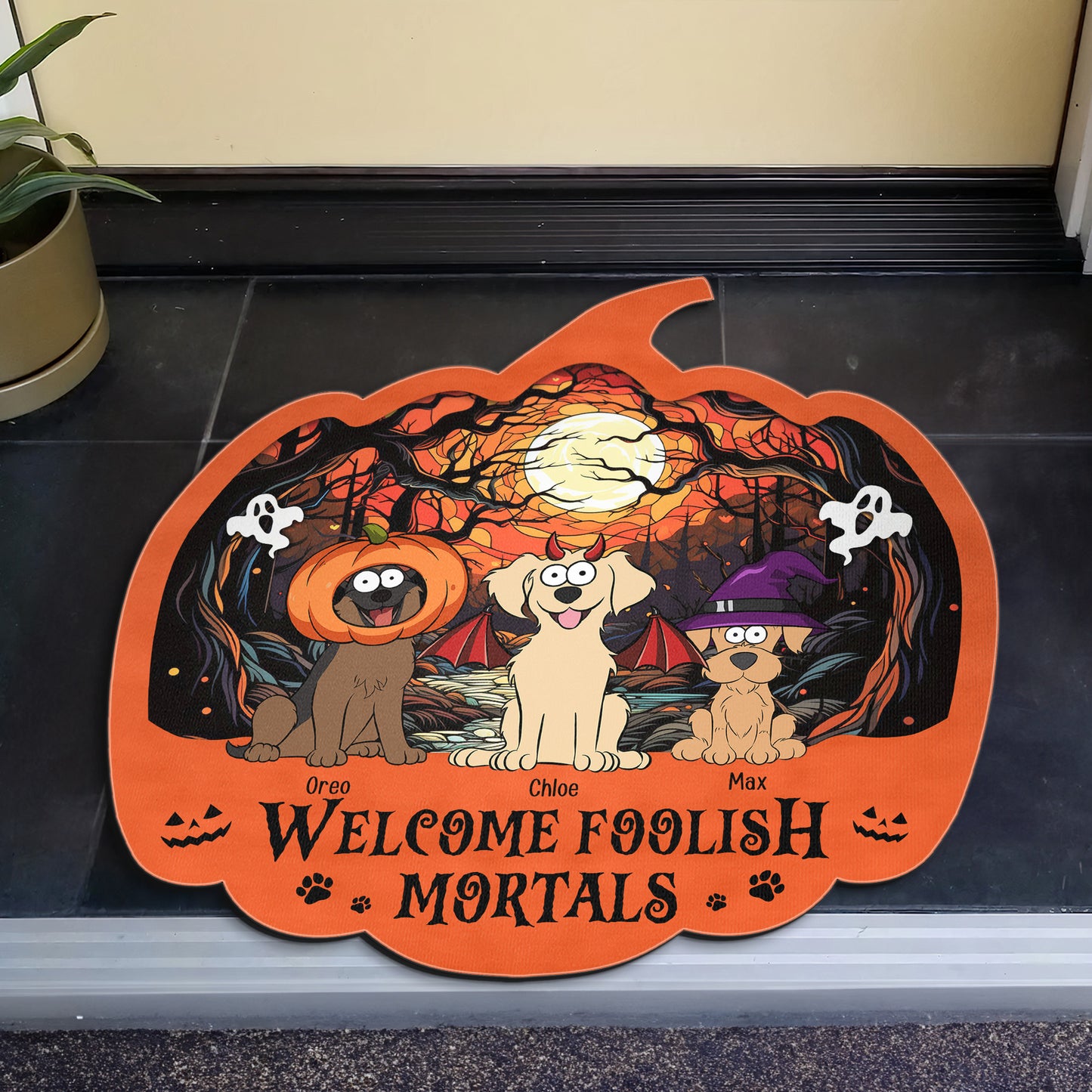 Happy Halloween Welcome Foolish Mortals - Personalized Doormat