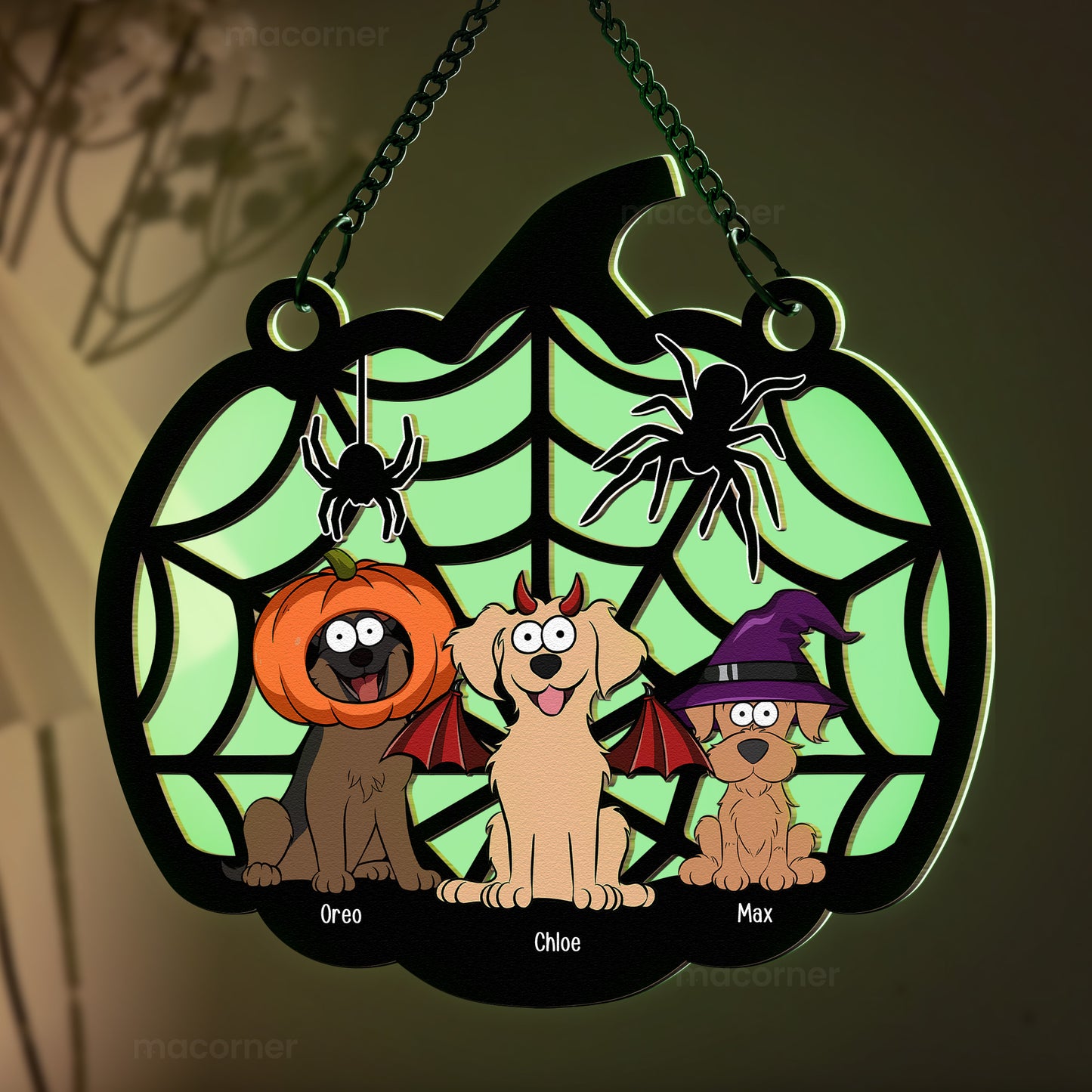 Happy Halloween With Dog Cat Babies - Personalized Window Hanging Luminous Ornament