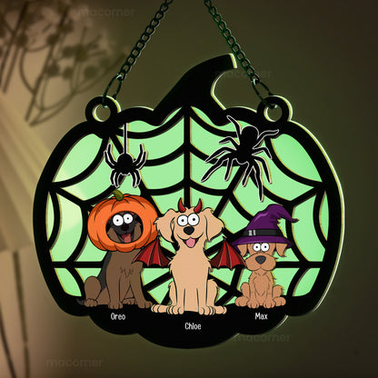 Happy Halloween With Dog Cat Babies - Personalized Window Hanging Luminous Ornament