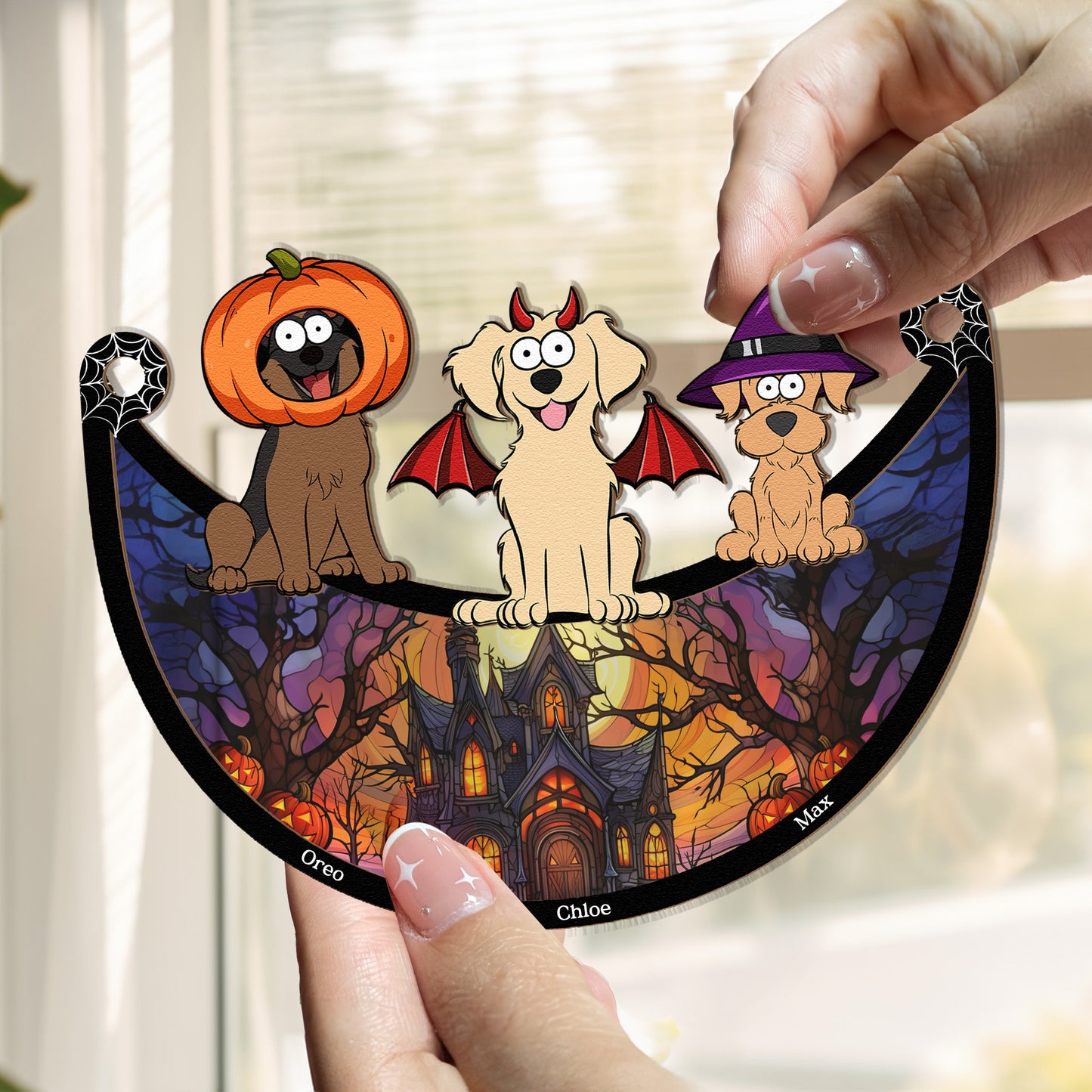 Happy Halloween With Dogs Cats - Personalized Window Hanging Suncatcher Ornament