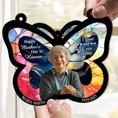 Happy Mother's Day In Heaven - Personalized Window Hanging Suncatcher Photo Ornament