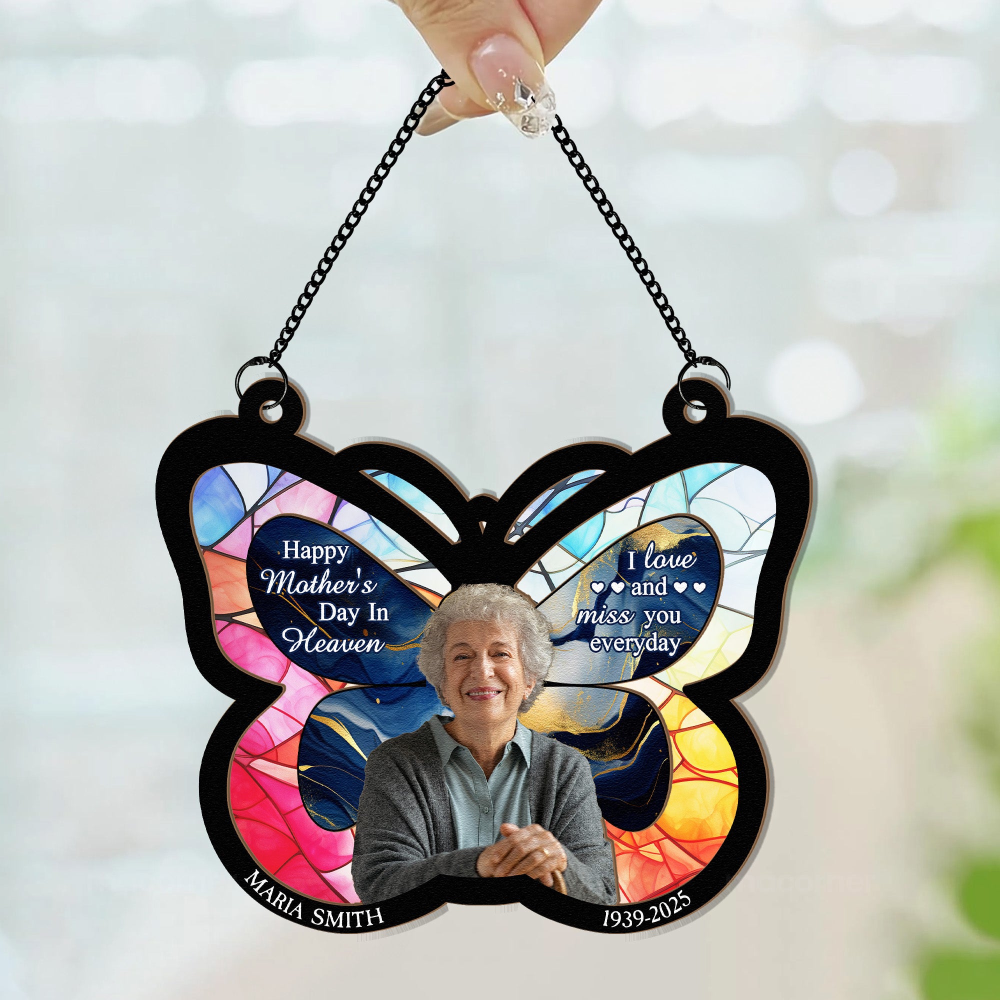 Happy Mother's Day In Heaven - Personalized Window Hanging Suncatcher Photo Ornament