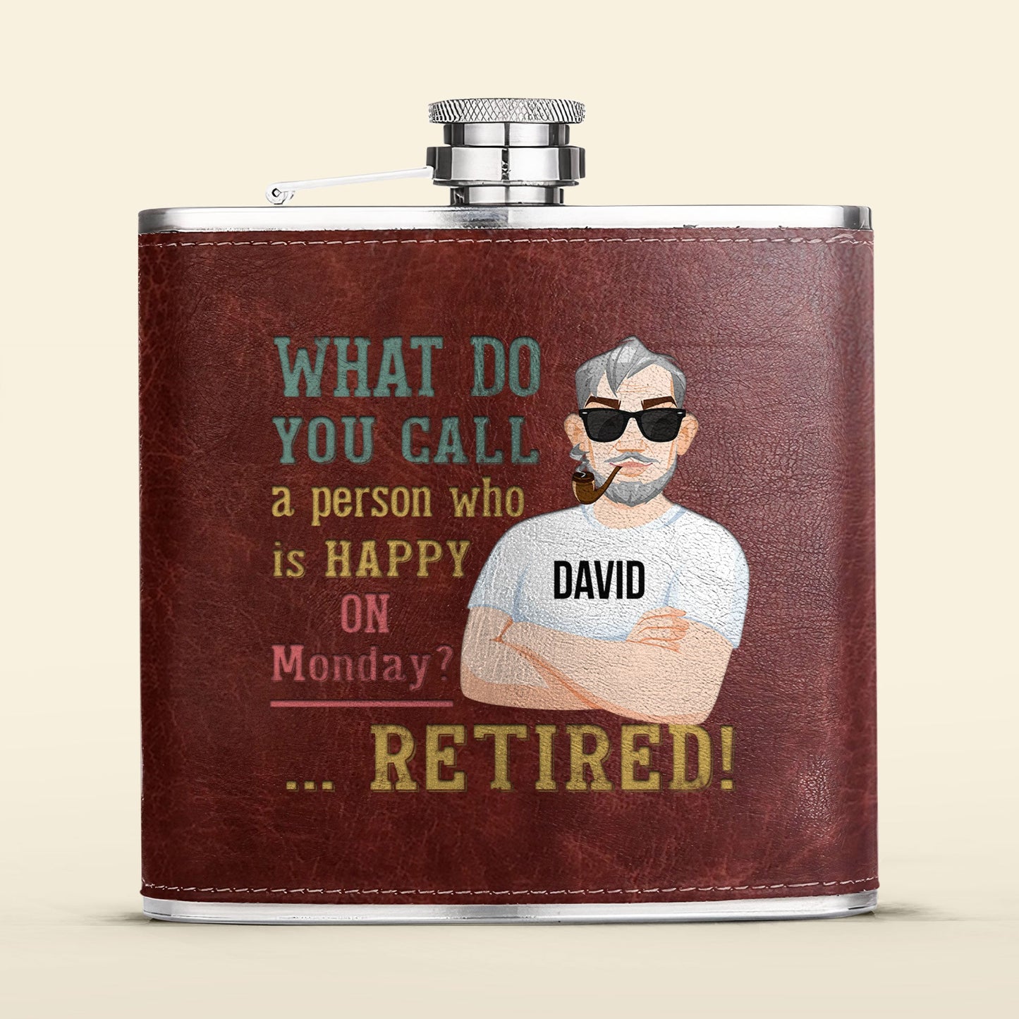 Happy Person On Monday - Personalized Leather Flask