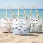 Happy Retirement Custom Birth Flower & Name - Personalized Beach Bag