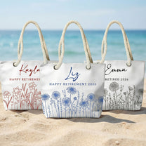 Happy Retirement Custom Birth Flower & Name - Personalized Beach Bag