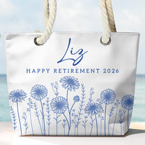 Happy Retirement Custom Birth Flower & Name - Personalized Beach Bag