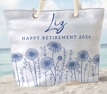 Happy Retirement Custom Birth Flower & Name - Personalized Beach Bag