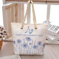 Happy Retirement Custom Birth Flower & Name - Personalized Beach Bag