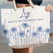 Happy Retirement Custom Birth Flower & Name - Personalized Beach Bag