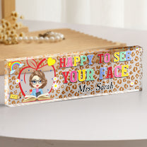 Happy To See Your Face Leopard Pattern Teacher Name Plate - Personalized Name Plate