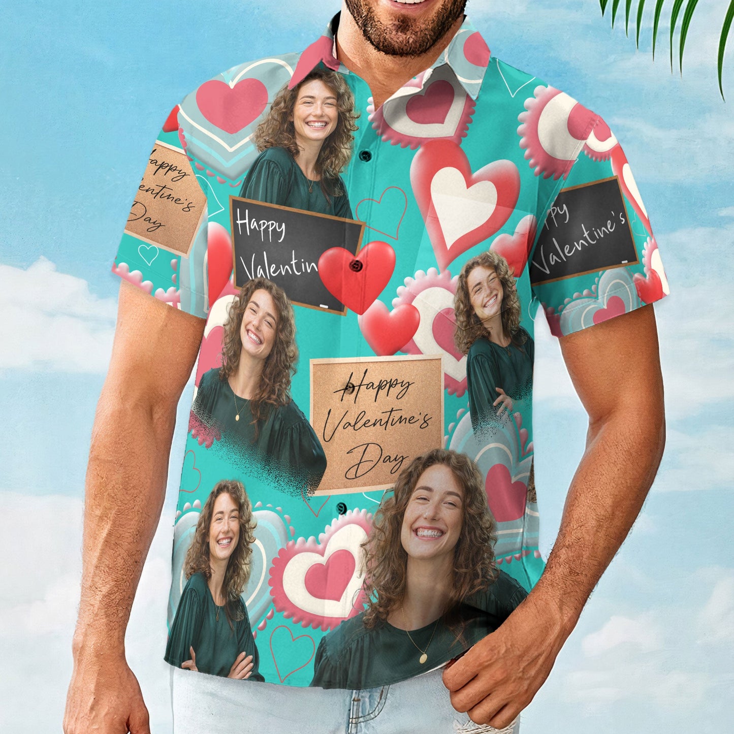 Happy Valentine's Day  - Personalized Photo Hawaiian Shirt