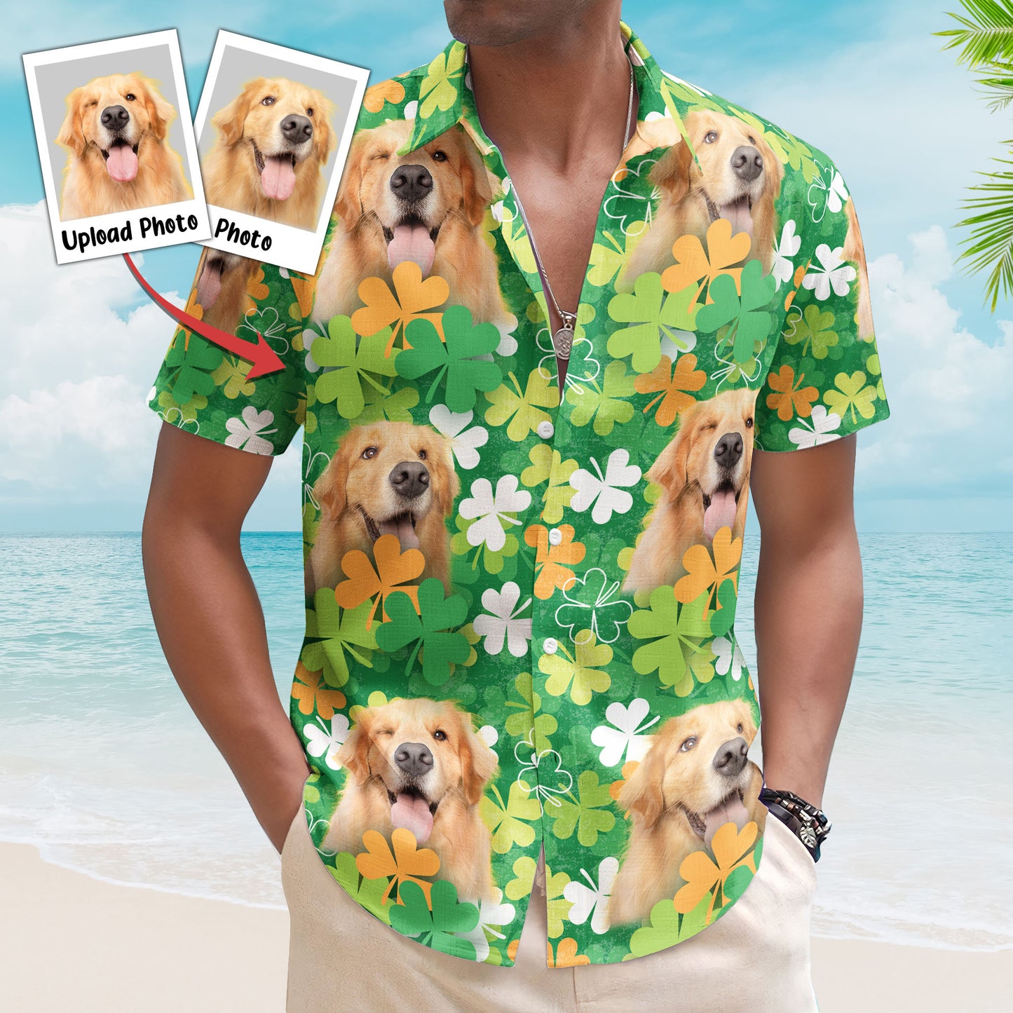 Happy St Patrick Day Together With Pet Photo - Custom Photo Hawaiian Shirts