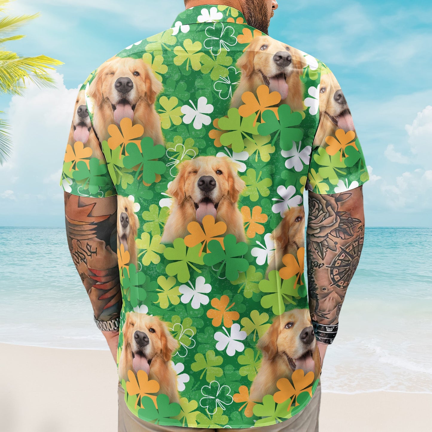 Happy St Patrick Day Together With Pet Photo - Custom Photo Hawaiian Shirts